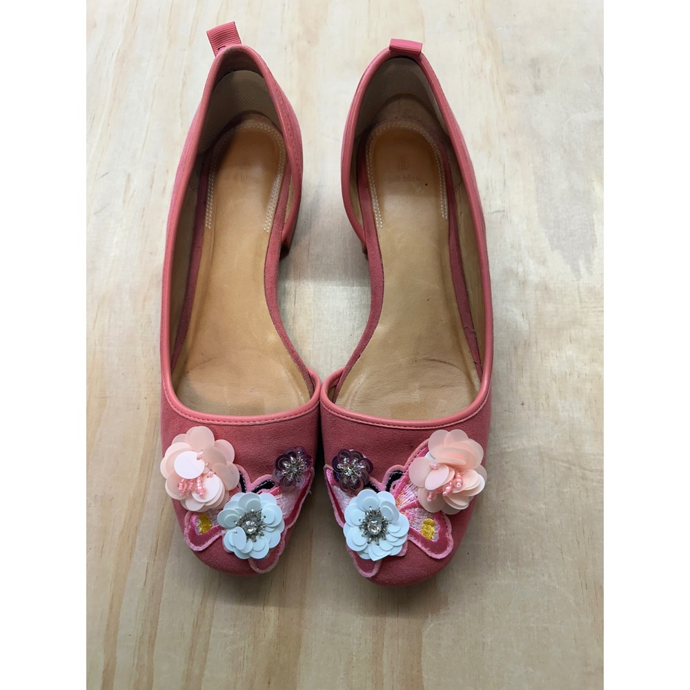 Bill Blass Pink Suede Floral Butterfly Applique D'Orsay Flats Shoes Womens 8